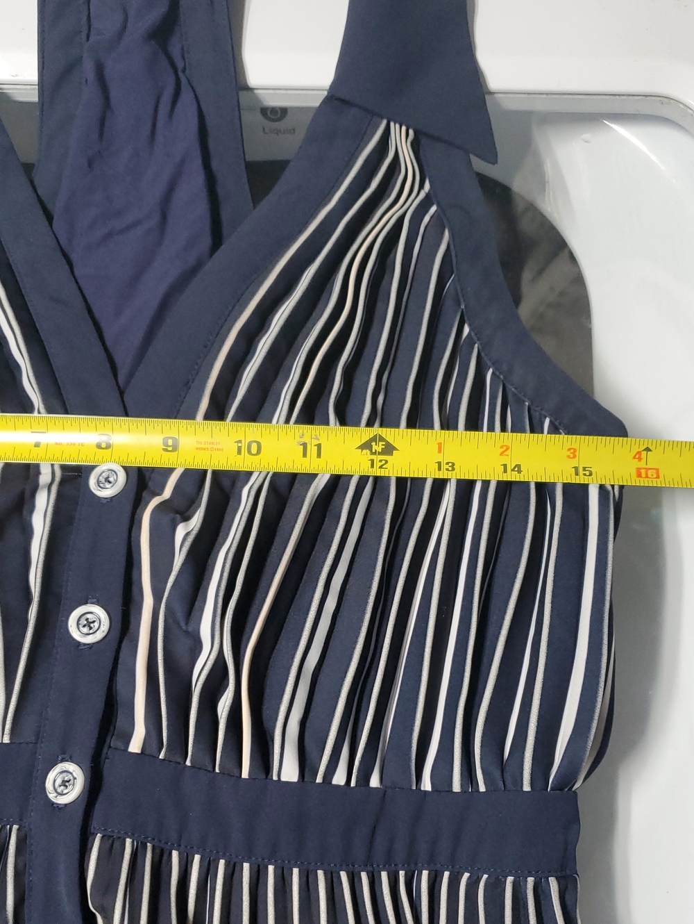 Anthropologie Halter Pleated Navy and White Striped Midi Dress Sailor Nautical - Picture 11 of 16